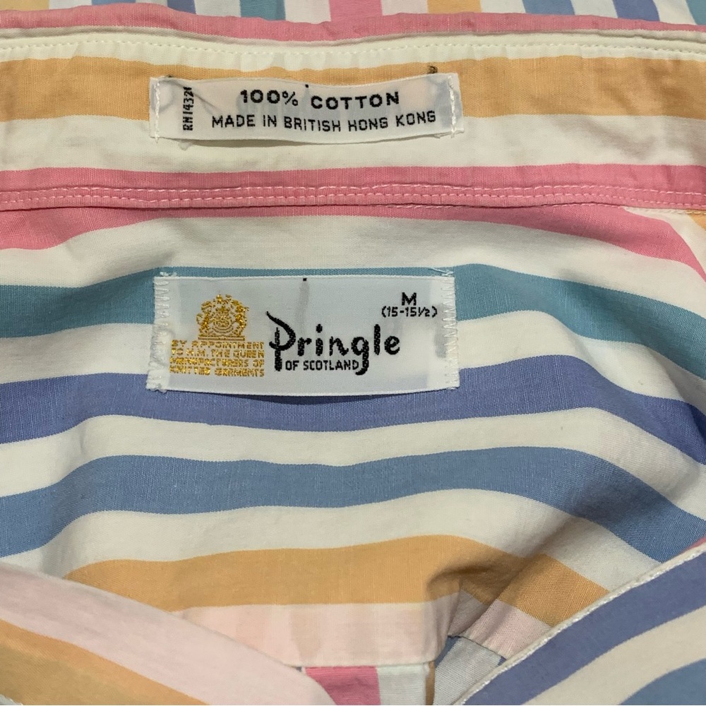 Vintage Pringle Of Scotland Striped Pastel Button Up Men's Shirt Medium - Picture 3 of 5